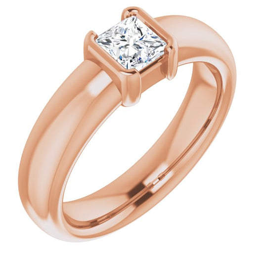10K Rose Gold Customizable Bezel-set Princess/Square Cut Solitaire with Thick Band