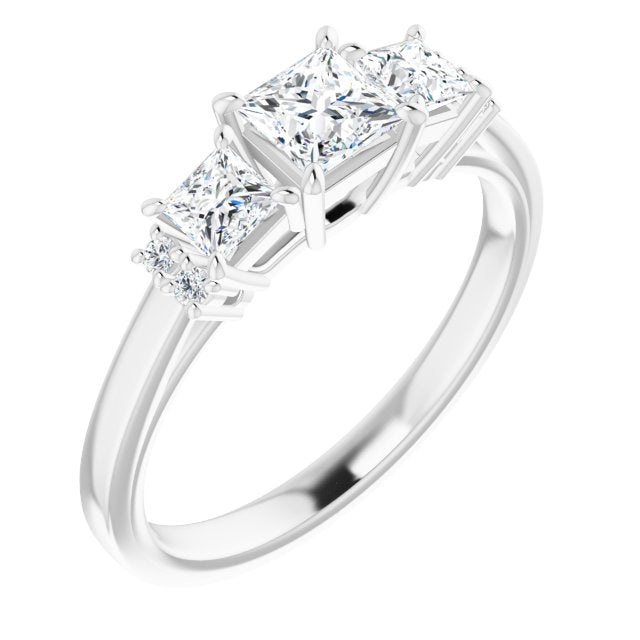10K White Gold Customizable Triple Princess/Square Cut Design with Quad Vertical-Oriented Round Accents