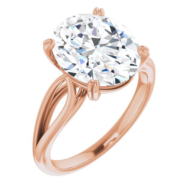 10K Rose Gold Customizable Oval Cut Solitaire with Wide-Split Band