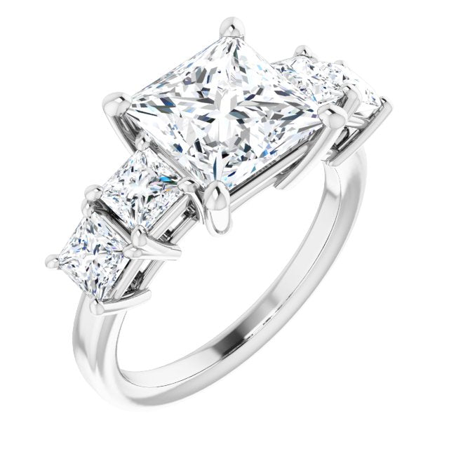 10K White Gold Customizable 5-stone Princess/Square Cut Style with Quad Princess-Cut Accents