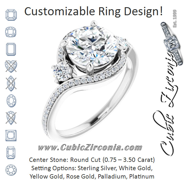 Cubic Zirconia Engagement Ring- The Paris Rae (Customizable Round Cut Bypass Design with Semi-Halo and Accented Band)