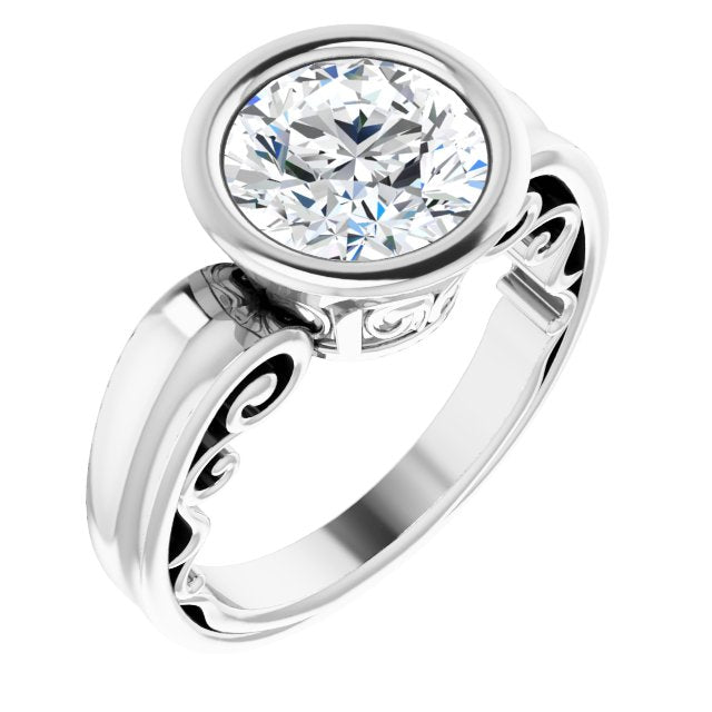 14K White Gold Customizable Bezel-set Round Cut Solitaire with Wide 3-sided Band