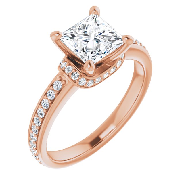 10K Rose Gold Customizable Princess/Square Cut Setting with Organic Under-halo & Shared Prong Band
