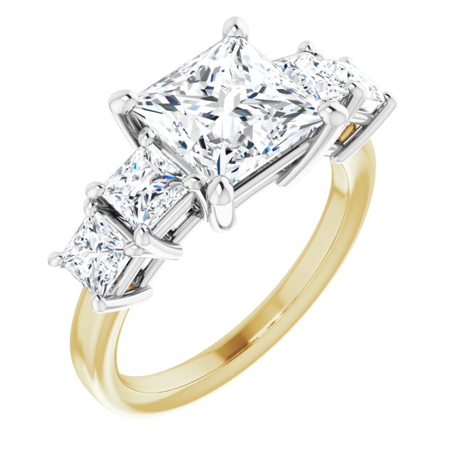 14K Yellow & White Gold Customizable 5-stone Princess/Square Cut Style with Quad Princess-Cut Accents