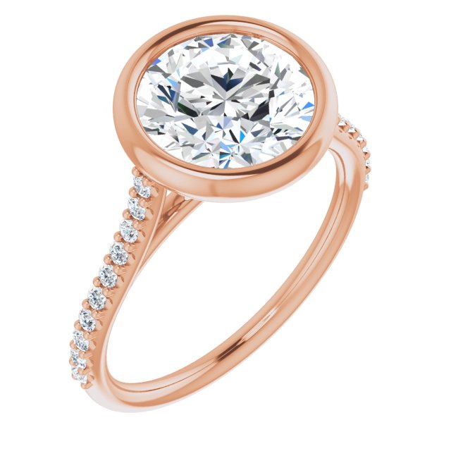 10K Rose Gold Customizable Bezel-set Round Cut Style with Ultra-thin Pavé-Accented Band