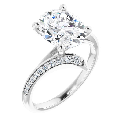 10K White Gold Customizable Oval Cut Style with Artisan Bypass and Shared Prong Band