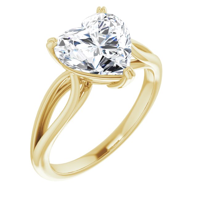 10K Yellow Gold Customizable Heart Cut Solitaire with Wide-Split Band