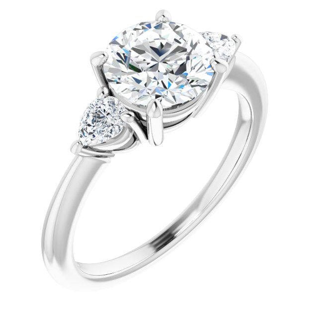 10K White Gold Customizable 3-stone Round Style with Pear Accents