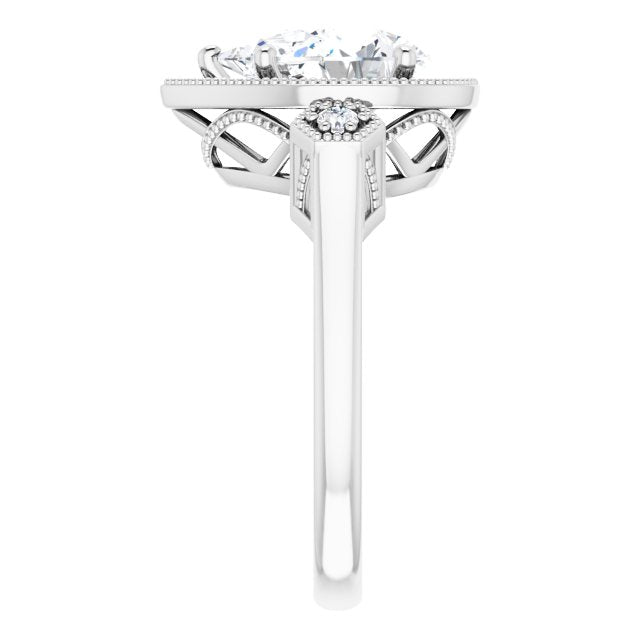 Cubic Zirconia Engagement Ring- The Pacifica (Customizable Cathedral Pear Cut Design with Halo and Delicate Milgrain)