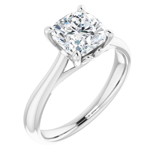 Cubic Zirconia Engagement Ring- The Crissy (Customizable Cushion Cut Solitaire with Decorative Prongs & Tapered Band)