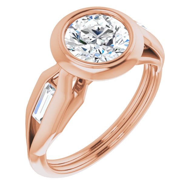 10K Rose Gold Customizable Bezel-set Round Cut Design with Wide Split Band & Tension-Channel Baguette Accents