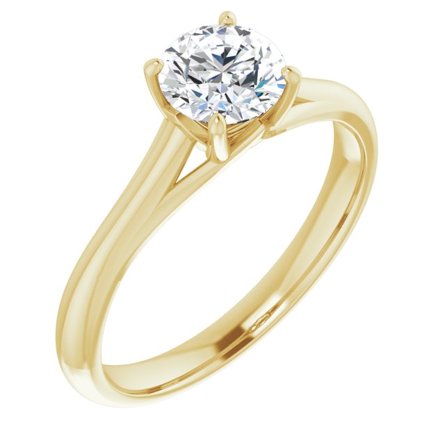 10K Yellow Gold Customizable Round Cut Solitaire with Crosshatched Prong Basket