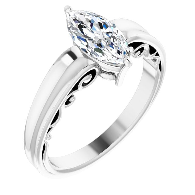 10K White Gold Customizable Marquise Cut Solitaire