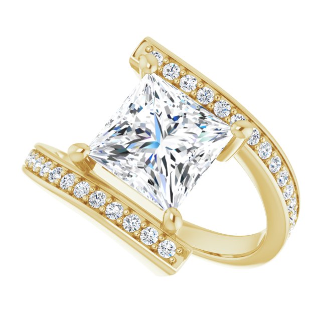 Cubic Zirconia Engagement Ring- The Nayeli (Customizable Faux-Bar-set Princess/Square Cut Design with Accented Bypass Band)