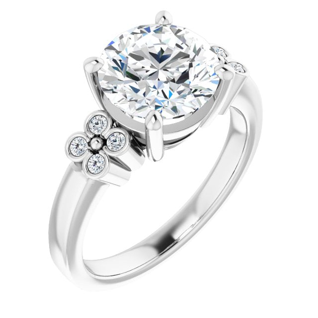 18K White Gold Customizable 9-stone Design with Round Cut Center and Complementary Quad Bezel-Accent Sets
