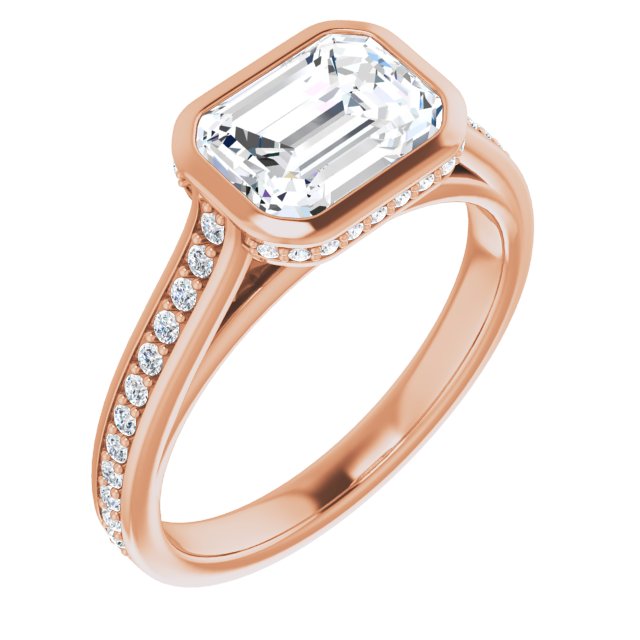 Cubic Zirconia Engagement Ring- The Jada (Customizable Cathedral-Bezel Radiant Cut Design with Under Halo and Shared Prong Band)