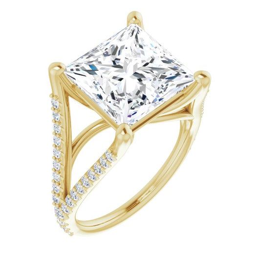 10K Yellow Gold Customizable Cathedral-raised Princess/Square Cut Center with Exquisite Accented Split-band