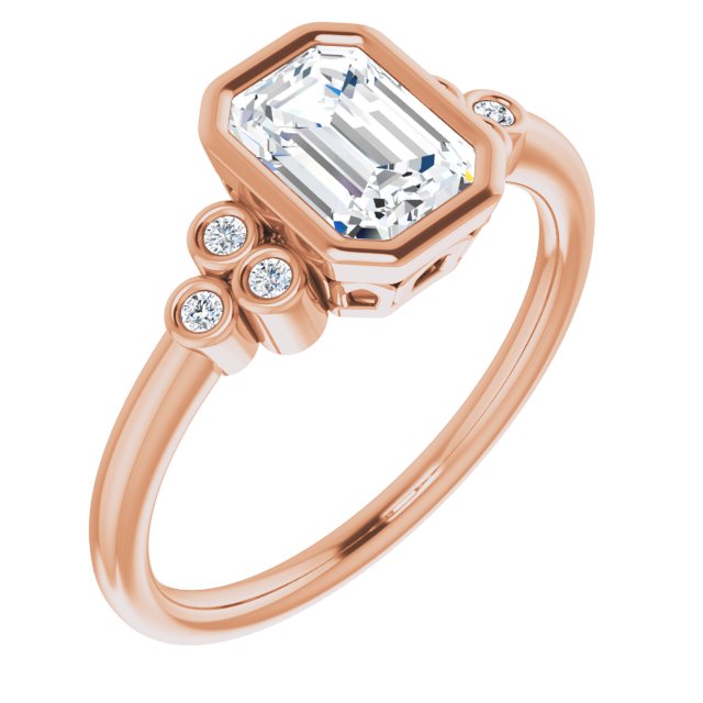 10K Rose Gold Customizable 7-stone Emerald/Radiant Cut Style with Triple Round-Bezel Accent Cluster Each Side