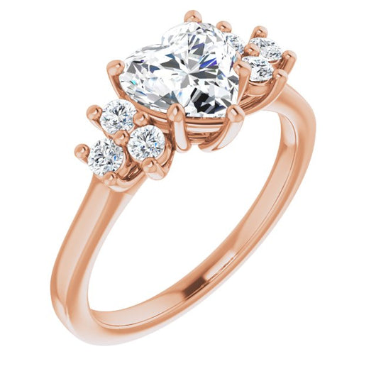 10K Rose Gold Customizable Heart Cut 7-stone Prong-Set Design