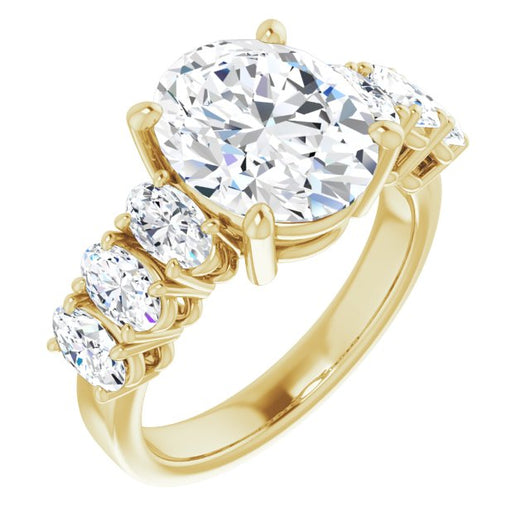 10K Yellow Gold Customizable 7-stone Oval Cut Design with Large Round-Prong Side Stones
