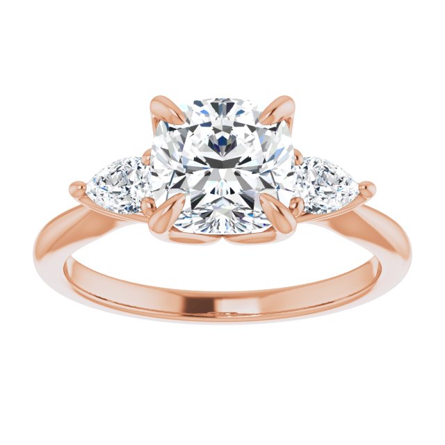 Cubic Zirconia Engagement Ring- The Sharona (Customizable 3-stone Design with Cushion Cut Center and Dual Large Pear Side Stones)