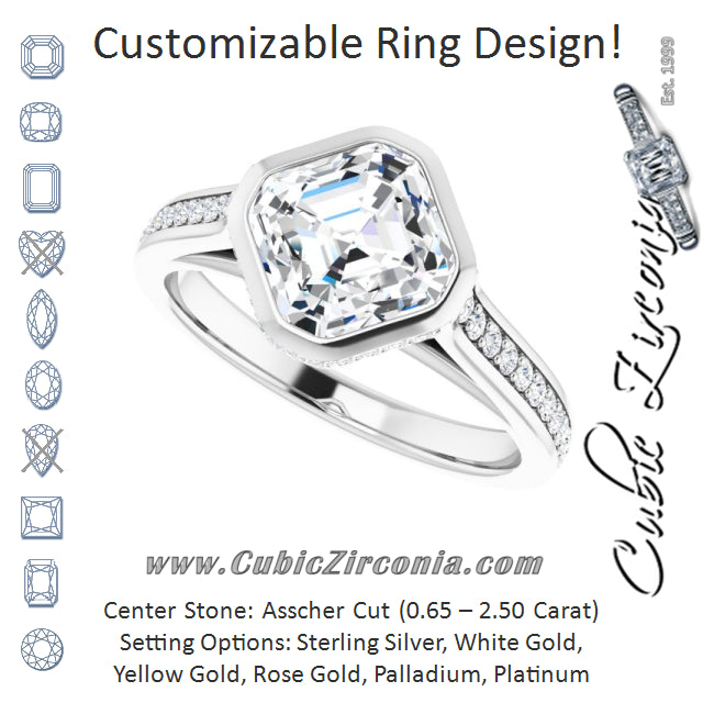 Cubic Zirconia Engagement Ring- The Jada (Customizable Cathedral-Bezel Asscher Cut Design with Under Halo and Shared Prong Band)