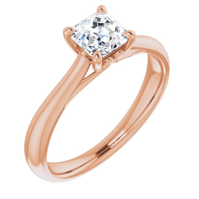 10K Rose Gold Customizable Asscher Cut Solitaire with Decorative Prongs & Tapered Band