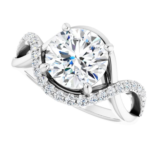 Cubic Zirconia Engagement Ring- The Kwan Lee (Customizable Round Cut Design with Semi-Accented Twisting Infinity Bypass Split Band and Half-Halo)