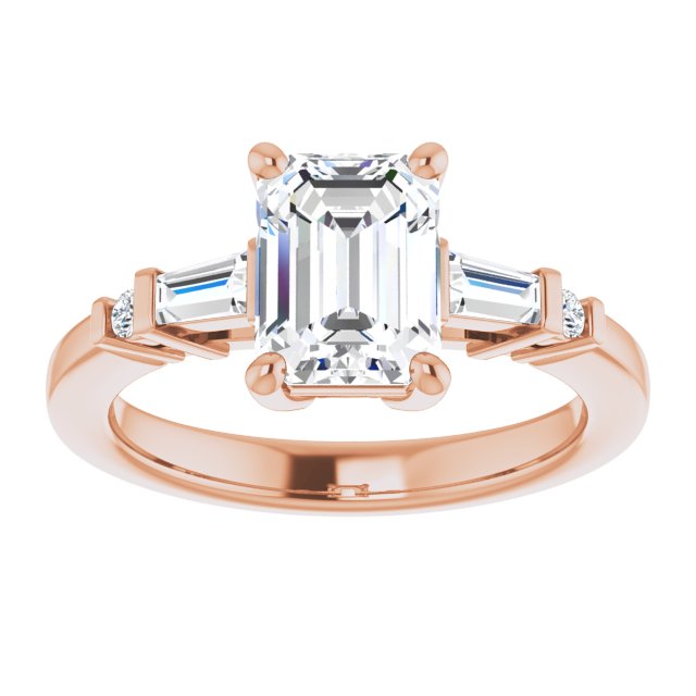Cubic Zirconia Engagement Ring- The Belem (Customizable 5-stone Baguette+Round-Accented Emerald Cut Design))