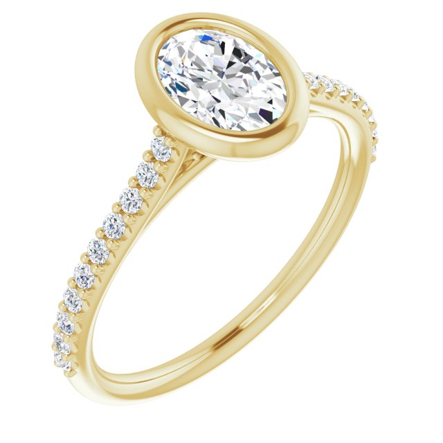 10K Yellow Gold Customizable Bezel-set Oval Cut Style with Ultra-thin Pavé-Accented Band