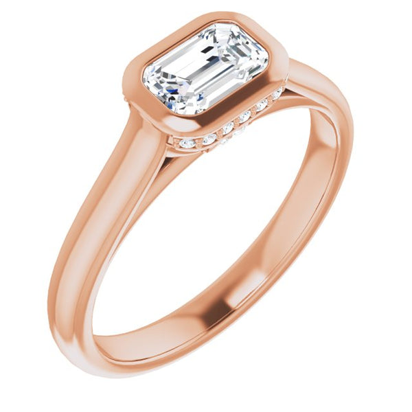 10K Rose Gold Customizable Emerald/Radiant Cut Semi-Solitaire with Under-Halo and Peekaboo Cluster