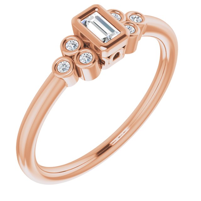 10K Rose Gold Customizable 7-stone Straight Baguette Cut Style with Triple Round-Bezel Accent Cluster Each Side