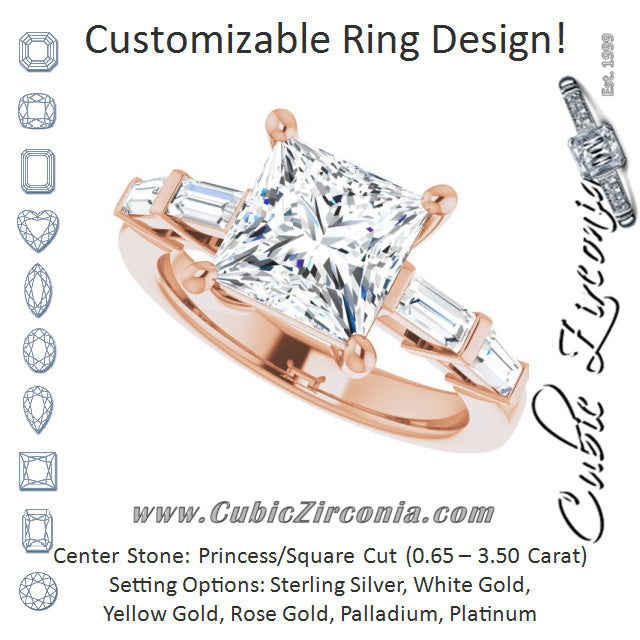 Cubic Zirconia Engagement Ring- The Bodhi (Customizable 9-stone Design with Princess/Square Cut Center and Round Bezel Accents)