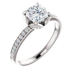 Cubic Zirconia Engagement Ring- The Sandy (Customizable Prong-Accented Cushion Cut Style with Thin Pavé Band)