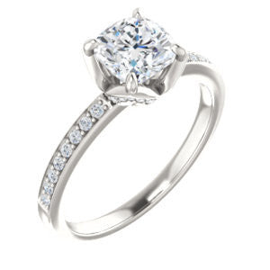 Cubic Zirconia Engagement Ring- The Sandy (Customizable Prong-Accented Cushion Cut Style with Thin Pavé Band)