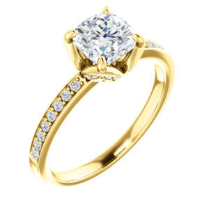 Cubic Zirconia Engagement Ring- The Sandy (Customizable Prong-Accented Cushion Cut Style with Thin Pavé Band)