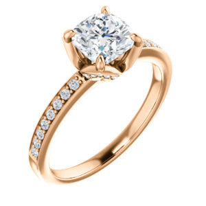 Cubic Zirconia Engagement Ring- The Sandy (Customizable Prong-Accented Cushion Cut Style with Thin Pavé Band)