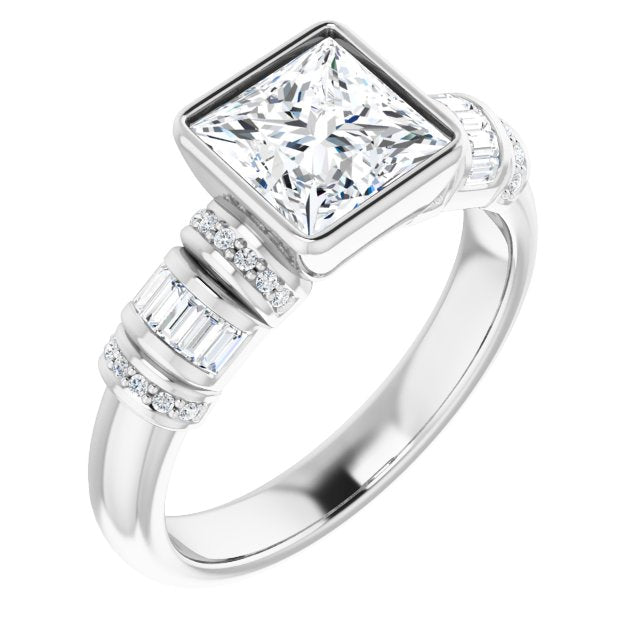 10K White Gold Customizable Bezel-set Princess/Square Cut Setting with Wide Sleeve-Accented Band