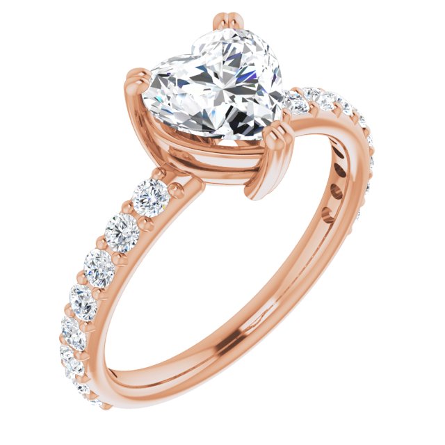 10K Rose Gold Customizable Heart Cut Design with Large Round Cut 3/4 Band Accents