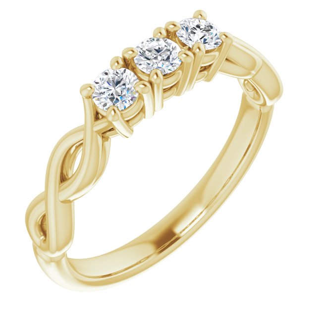 10K Yellow Gold Customizable Triple Round Cut Design with Twisting Infinity Split Band