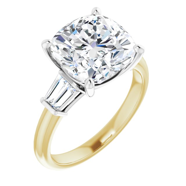 14K Yellow & White Gold Customizable 5-stone Cushion Cut Style with Quad Tapered Baguettes