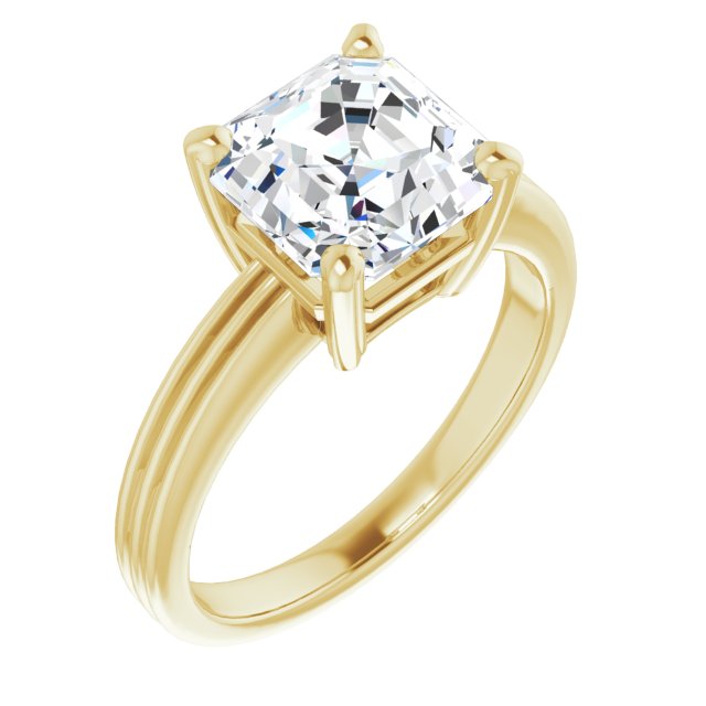 10K Yellow Gold Customizable Asscher Cut Solitaire with Double-Grooved Band