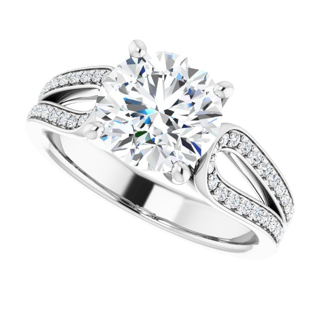 Cubic Zirconia Engagement Ring- The Annemarie (Customizable Round Cut Design featuring Shared Prong Split-band)