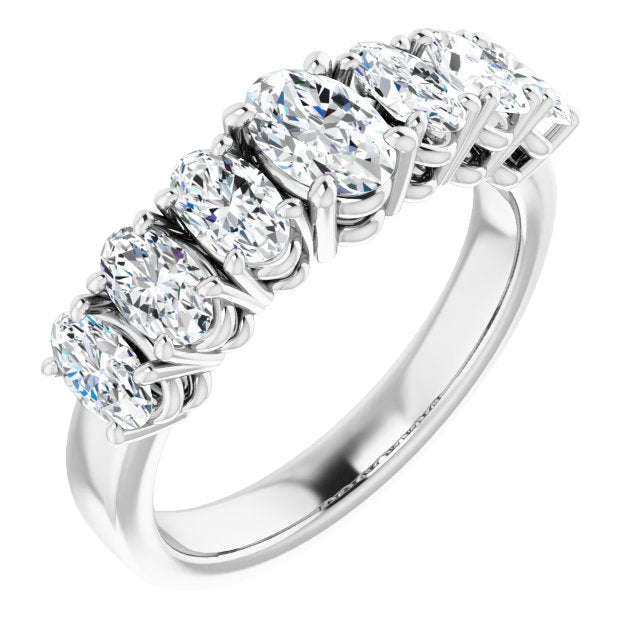 10K White Gold Customizable 7-stone Oval Cut Design with Large Round-Prong Side Stones
