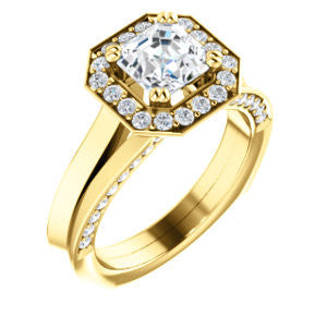 Cubic Zirconia Engagement Ring- The Jocelyn (Customizable Halo-Enhanced Asscher Cut featuring 3-side Accented Split-Band)