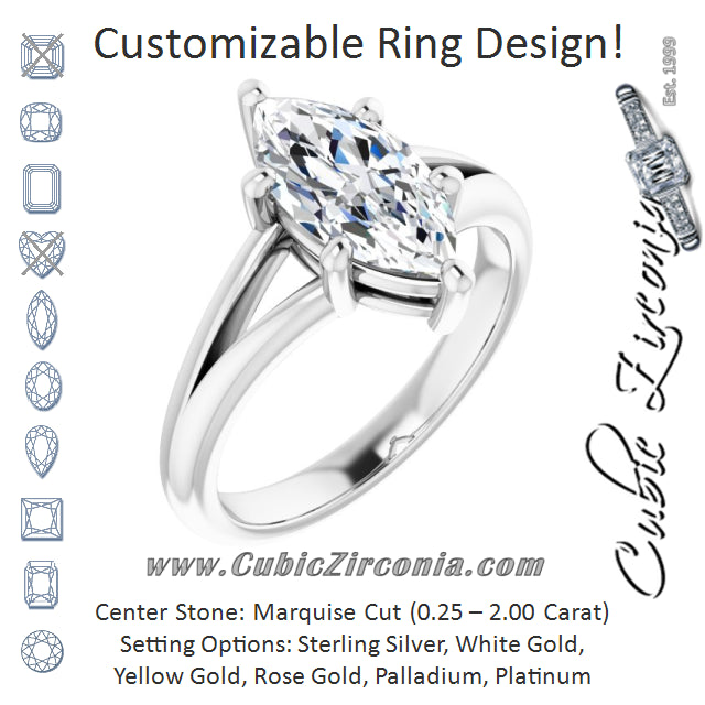 Cubic Zirconia Engagement Ring- The Ning (Customizable Marquise Cut Solitaire with Tapered Split Band)