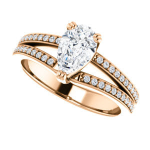 Cubic Zirconia Engagement Ring- The Trudy (Customizable Pear Cut Style with Wide Double Pavé Band)