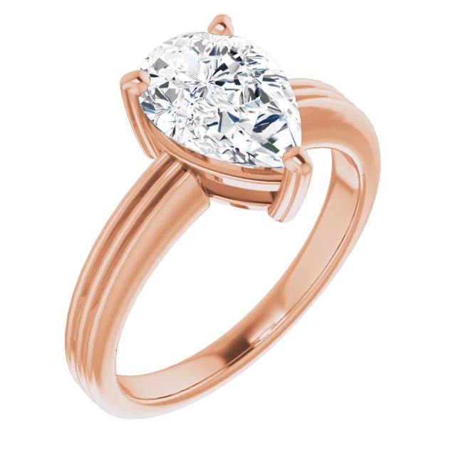 Cubic Zirconia Engagement Ring- The Davina (Customizable Pear Cut Solitaire with Double-Grooved Band)