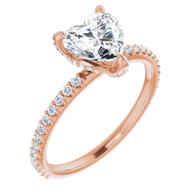 10K Rose Gold Customizable Heart Cut Design with Round-Accented Band, Micropav? Under-Halo and Decorative Prong Accents)