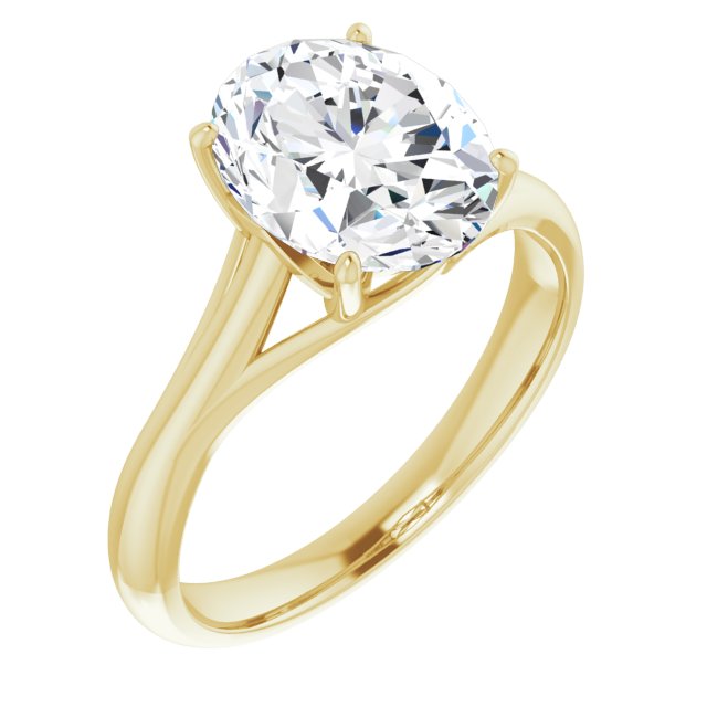 10K Yellow Gold Customizable Oval Cut Solitaire with Crosshatched Prong Basket
